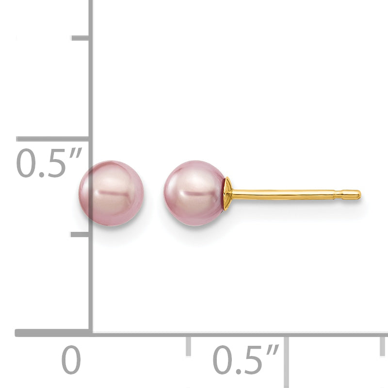 14K Gold Filled 4-5mm Purple Round Cultured Freshwater Pearl Stud Earrings - view 3