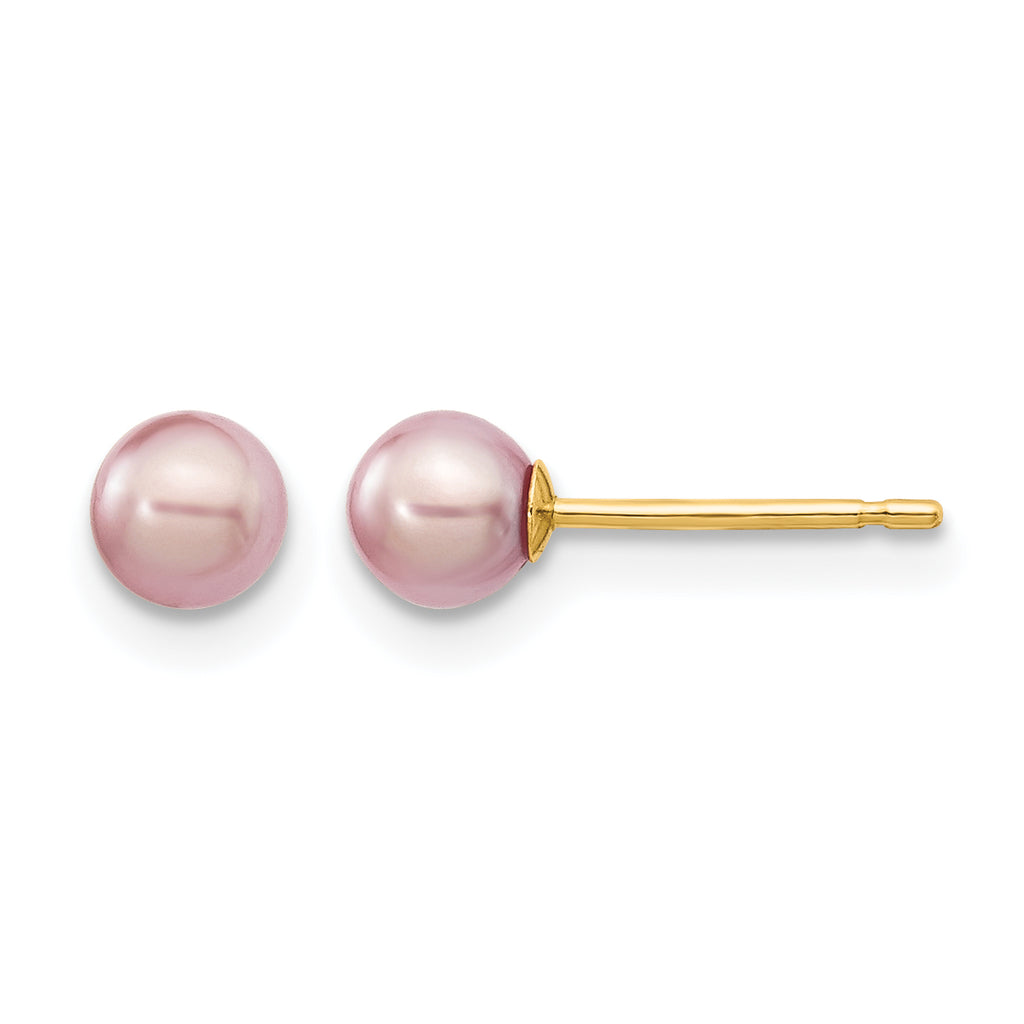 14K Gold Filled 4-5mm Purple Round Cultured Freshwater Pearl Stud Earrings by Sophia Jewelers