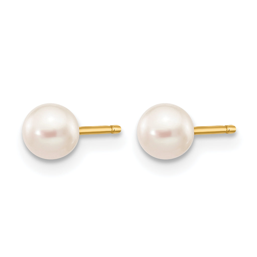 14K Gold Filled 4-5mm White Round Cultured Freshwater Pearl Stud Earrings - view 2
