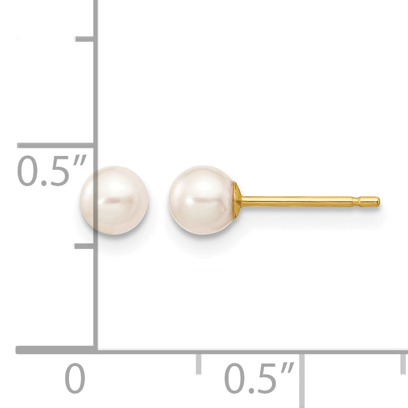 14K Gold Filled 4-5mm White Round Cultured Freshwater Pearl Stud Earrings - view 3