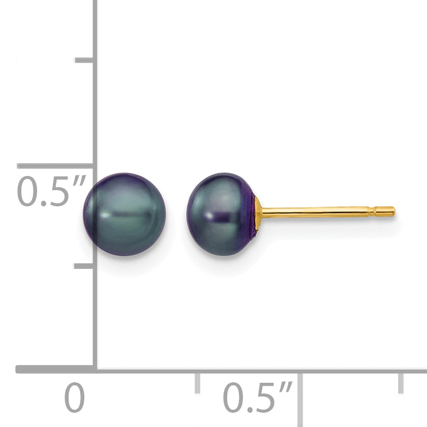 14K Gold Filled 5-6mm Black Button Cultured Freshwater Pearl Stud Earrings - view 3