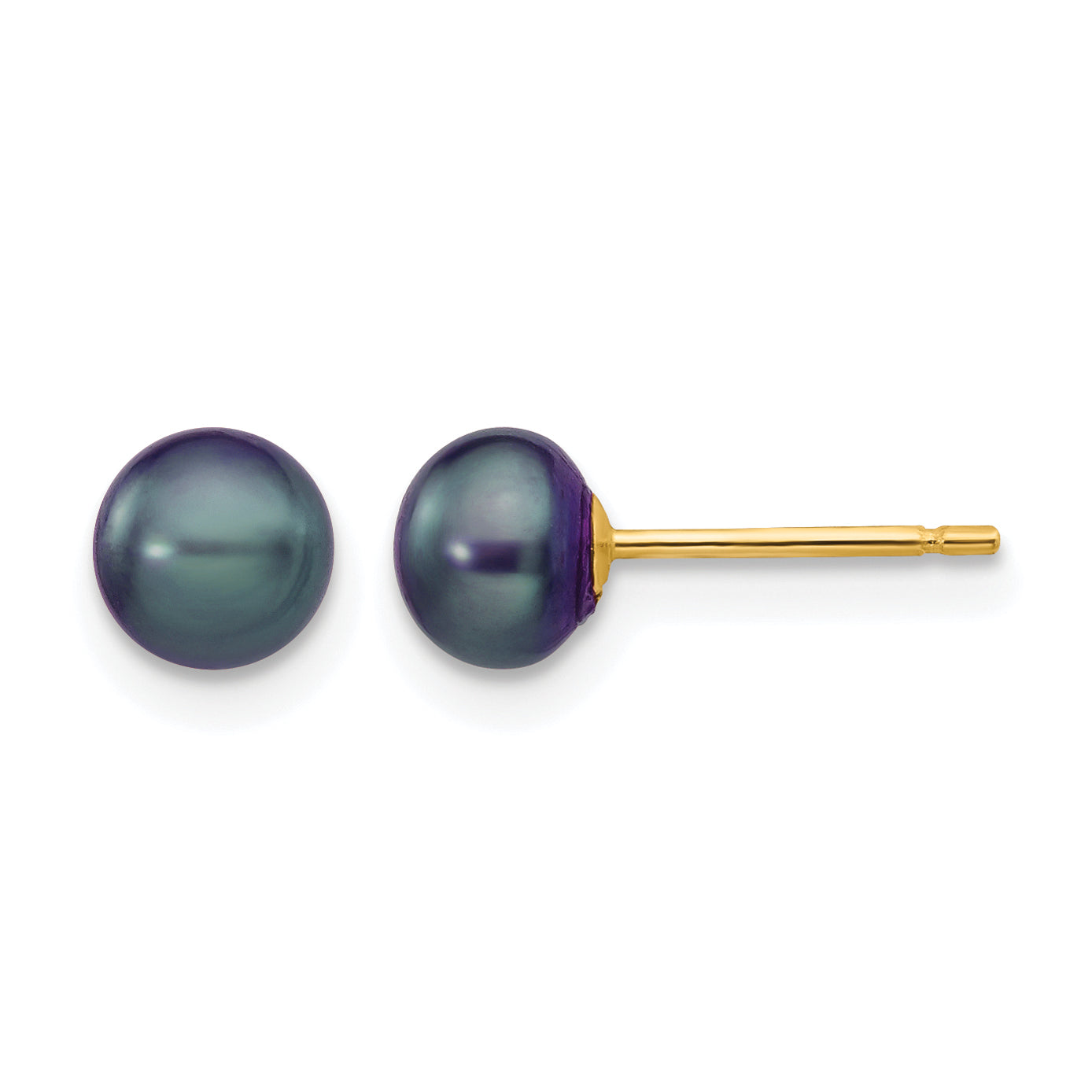 14K Gold Filled 5-6mm Black Button Cultured Freshwater Pearl Stud Earrings by Sophia Jewelers