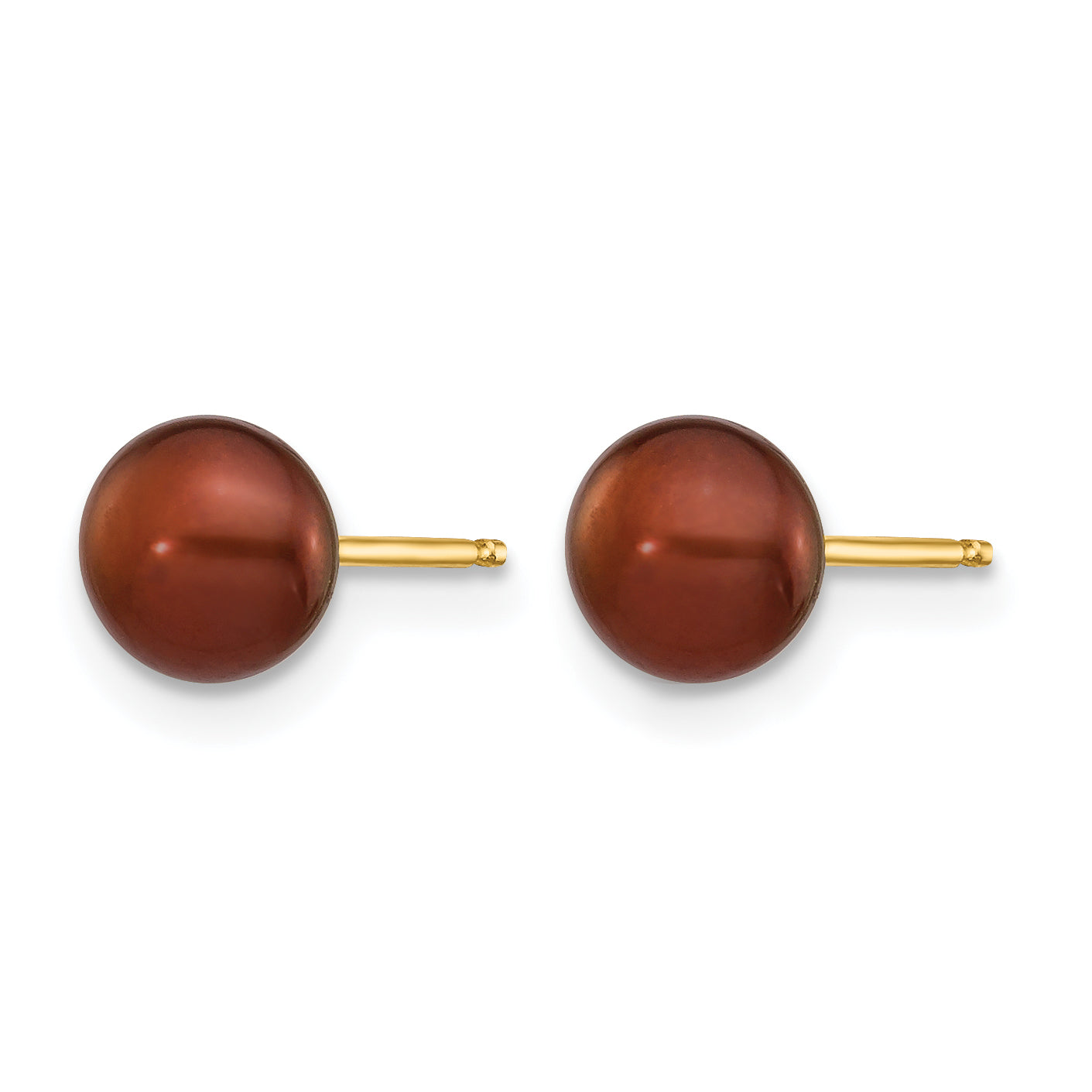 14K Gold Filled 5-6mm Brown Button Cultured Freshwater Pearl Stud Earrings Secondary image