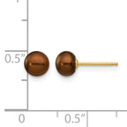 14K Gold Filled 5-6mm Brown Button Cultured Freshwater Pearl Stud Earrings - view 3