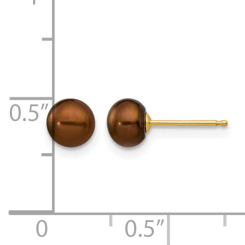14K Gold Filled 5-6mm Brown Button Cultured Freshwater Pearl Stud Earrings - view 3