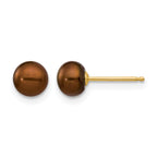14K Gold Filled 5-6mm Brown Button Cultured Freshwater Pearl Stud Earrings by Sophia Jewelers