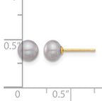 14K Gold Filled 5-6mm Grey Button Cultured Freshwater Pearl Stud Earrings - view 3