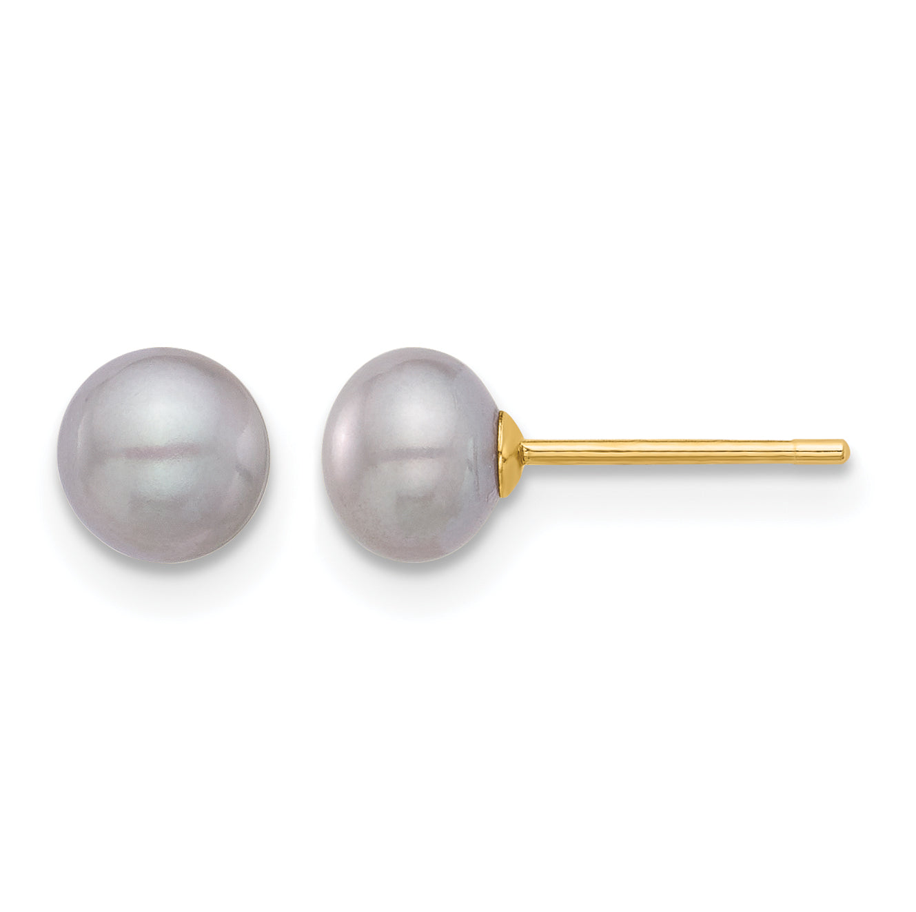 14K Gold Filled 5-6mm Grey Button Cultured Freshwater Pearl Stud Earrings by Sophia Jewelers
