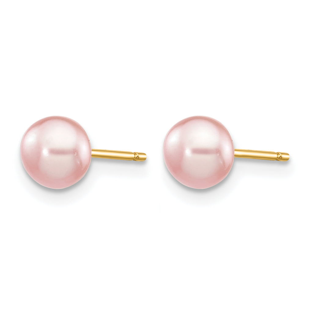 14K Gold Filled 5-6mm Pink Button Cultured Freshwater Pearl Stud Earrings - view 2