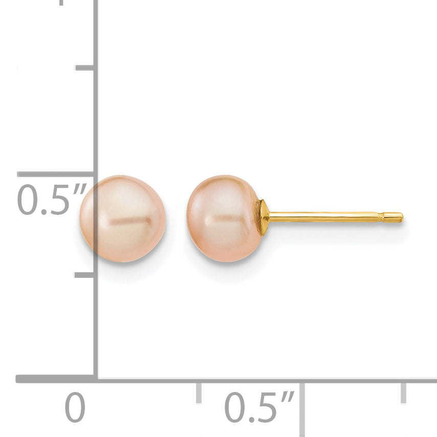 14K Gold Filled 5-6mm Pink Button Cultured Freshwater Pearl Stud Earrings - view 3