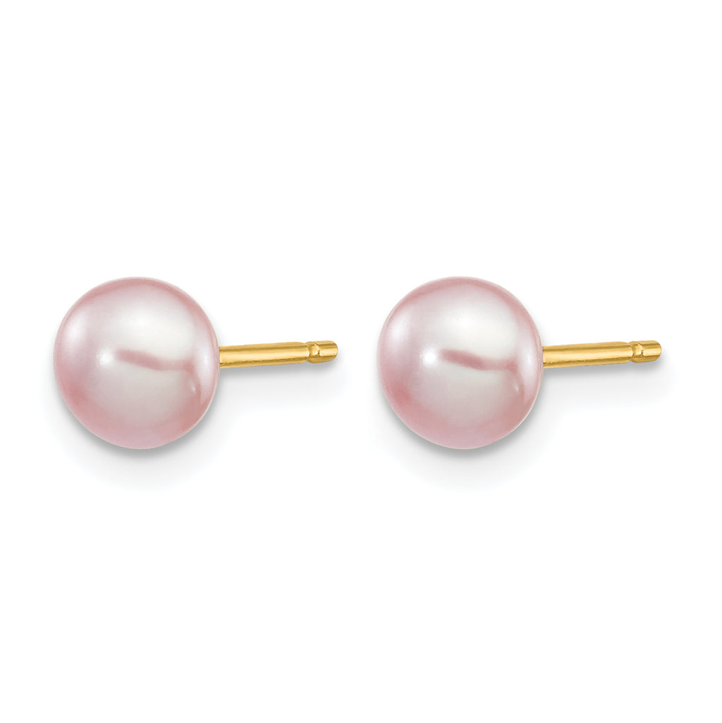 14K Gold Filled 5-6mm Purple Button Cultured Freshwater Pearl Stud Earrings - view 2