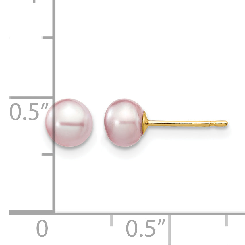 14K Gold Filled 5-6mm Purple Button Cultured Freshwater Pearl Stud Earrings - view 3