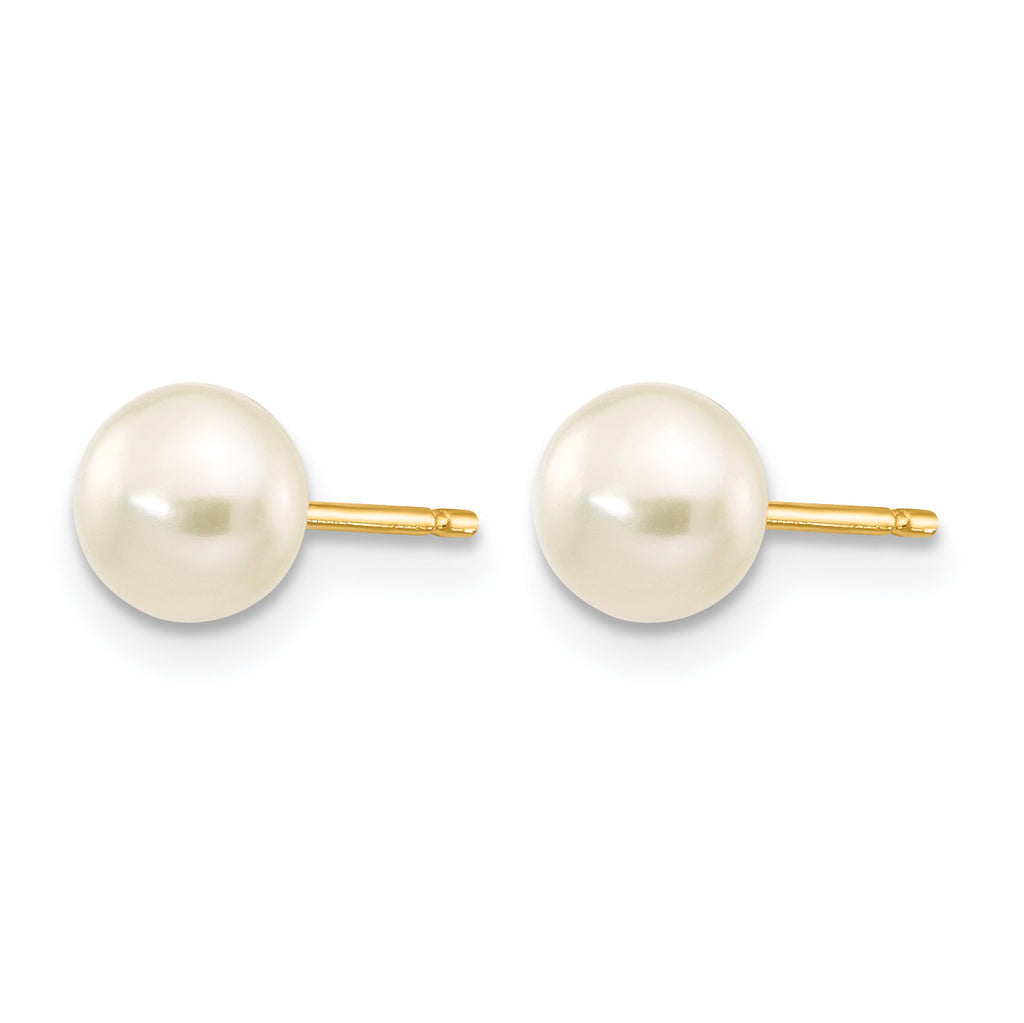 14K Gold Filled 5-6mm White Button Cultured Freshwater Pearl Stud Earrings - view 2
