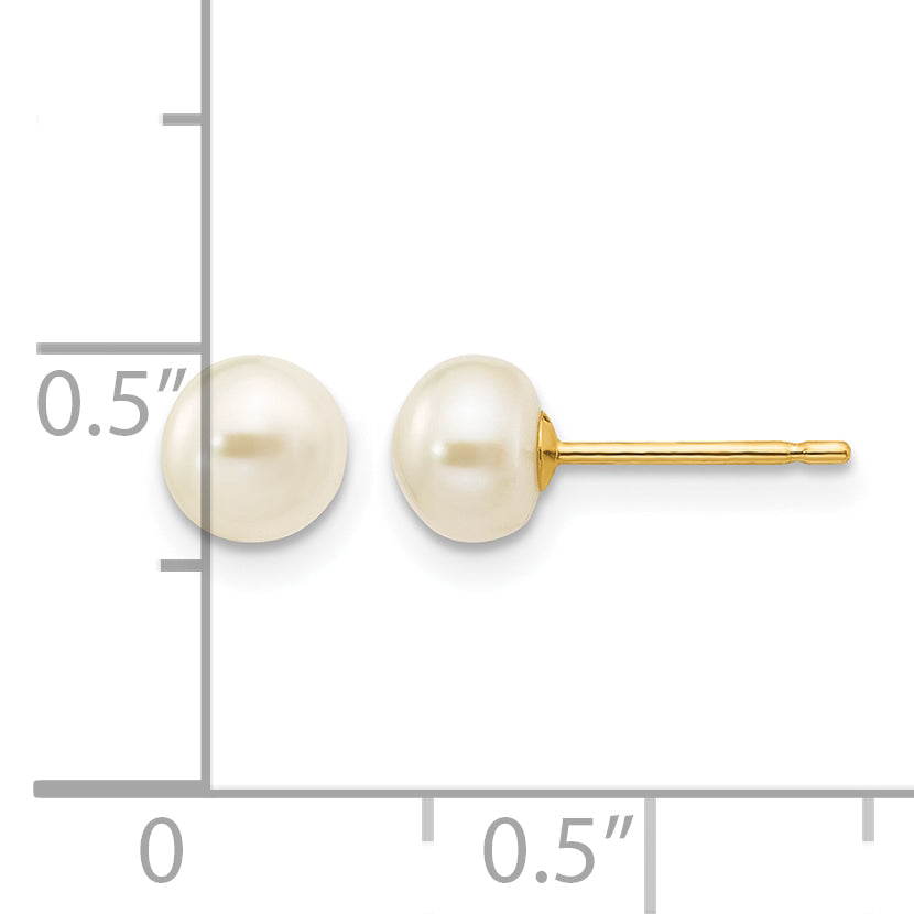 14K Gold Filled 5-6mm White Button Cultured Freshwater Pearl Stud Earrings - view 3