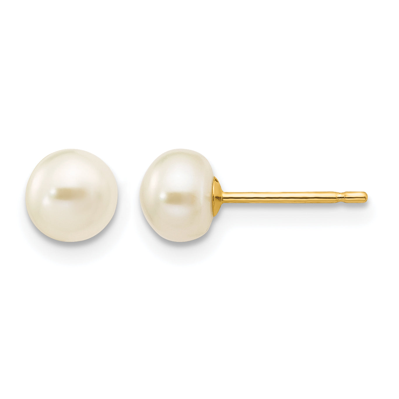 14K Gold Filled 5-6mm White Button Cultured Freshwater Pearl Stud Earrings by Sophia Jewelers