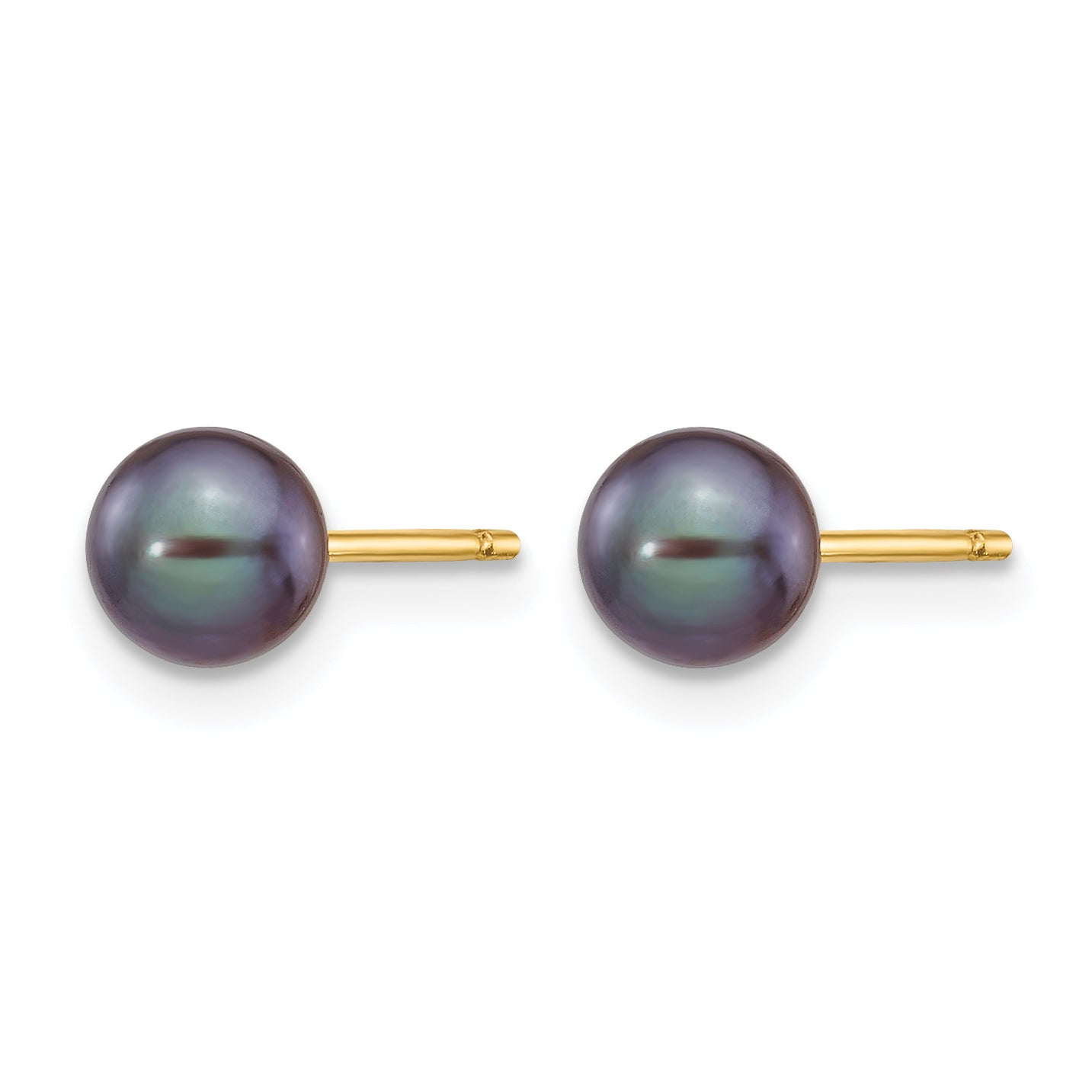 14K Gold Filled 5-6mm Black Round Cultured Freshwater Pearl Stud Earrings - view 2 Main image