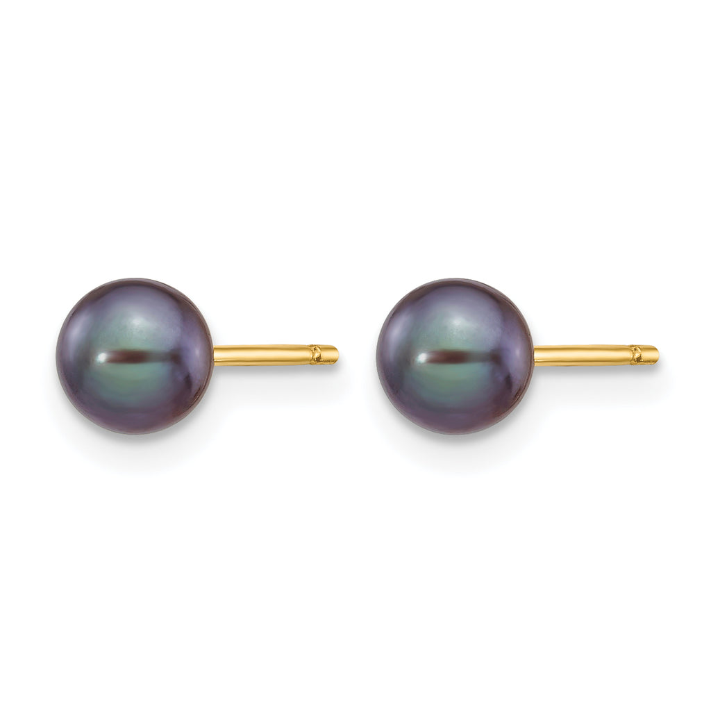 14K Gold Filled 5-6mm Black Round Cultured Freshwater Pearl Stud Earrings - view 2