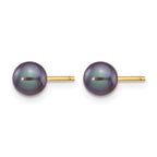 14K Gold Filled 5-6mm Black Round Cultured Freshwater Pearl Stud Earrings - view 2