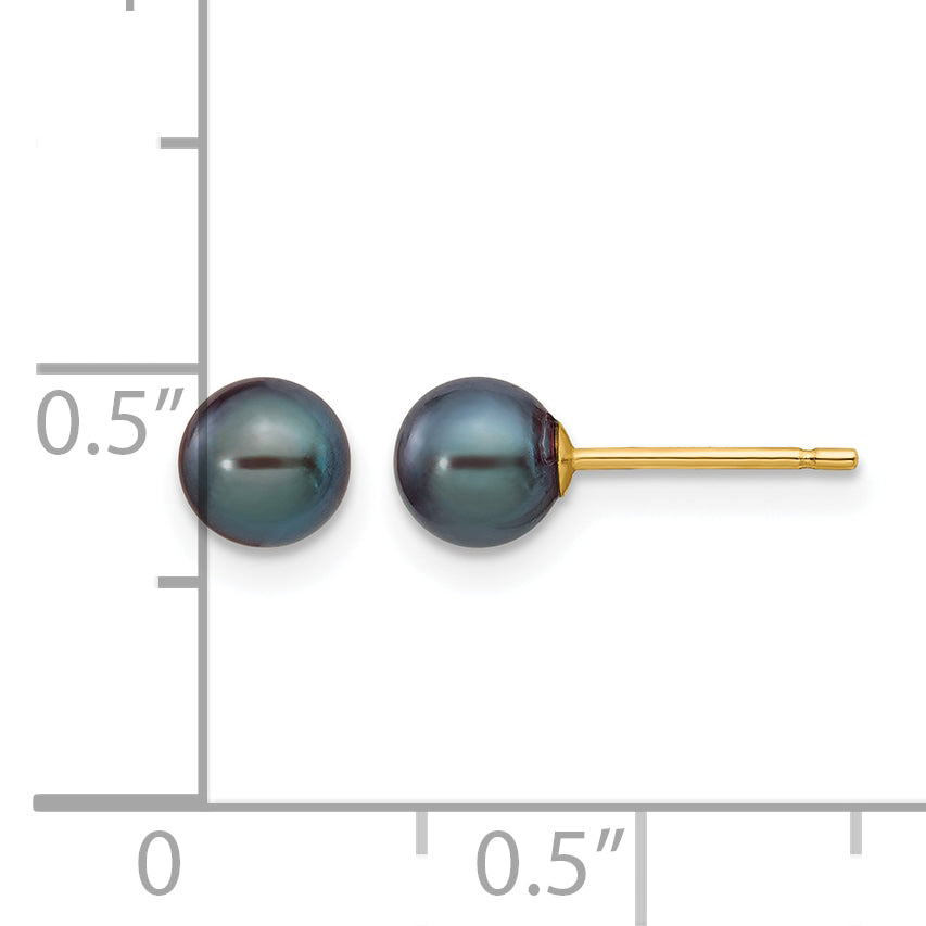14K Gold Filled 5-6mm Black Round Cultured Freshwater Pearl Stud Earrings - view 3