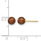 14K Gold Filled 5-6mm Brown Round Cultured Freshwater Pearl Stud Earrings - view 3