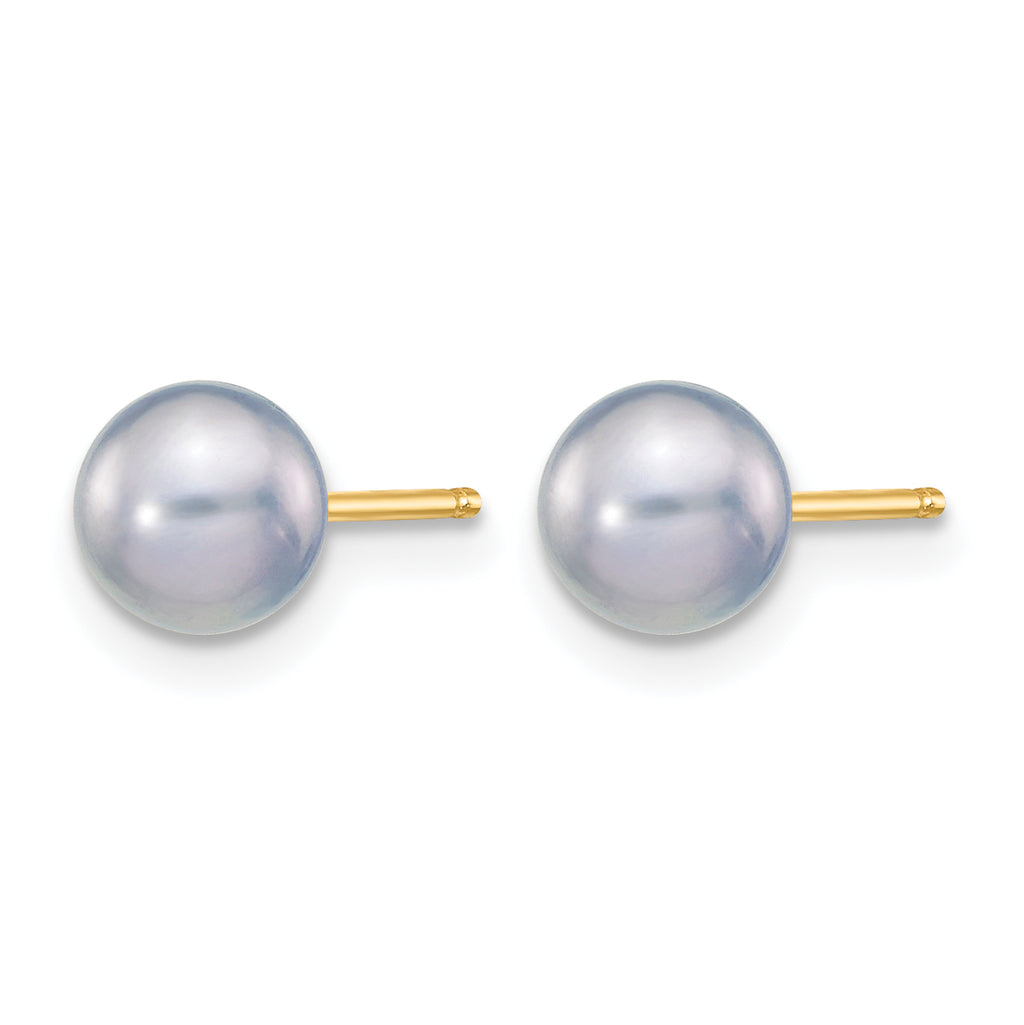 14K Gold Filled 5-6mm Grey Round Cultured Freshwater Pearl Stud Earrings - view 2