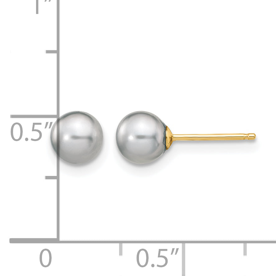 14K Gold Filled 5-6mm Grey Round Cultured Freshwater Pearl Stud Earrings - view 3