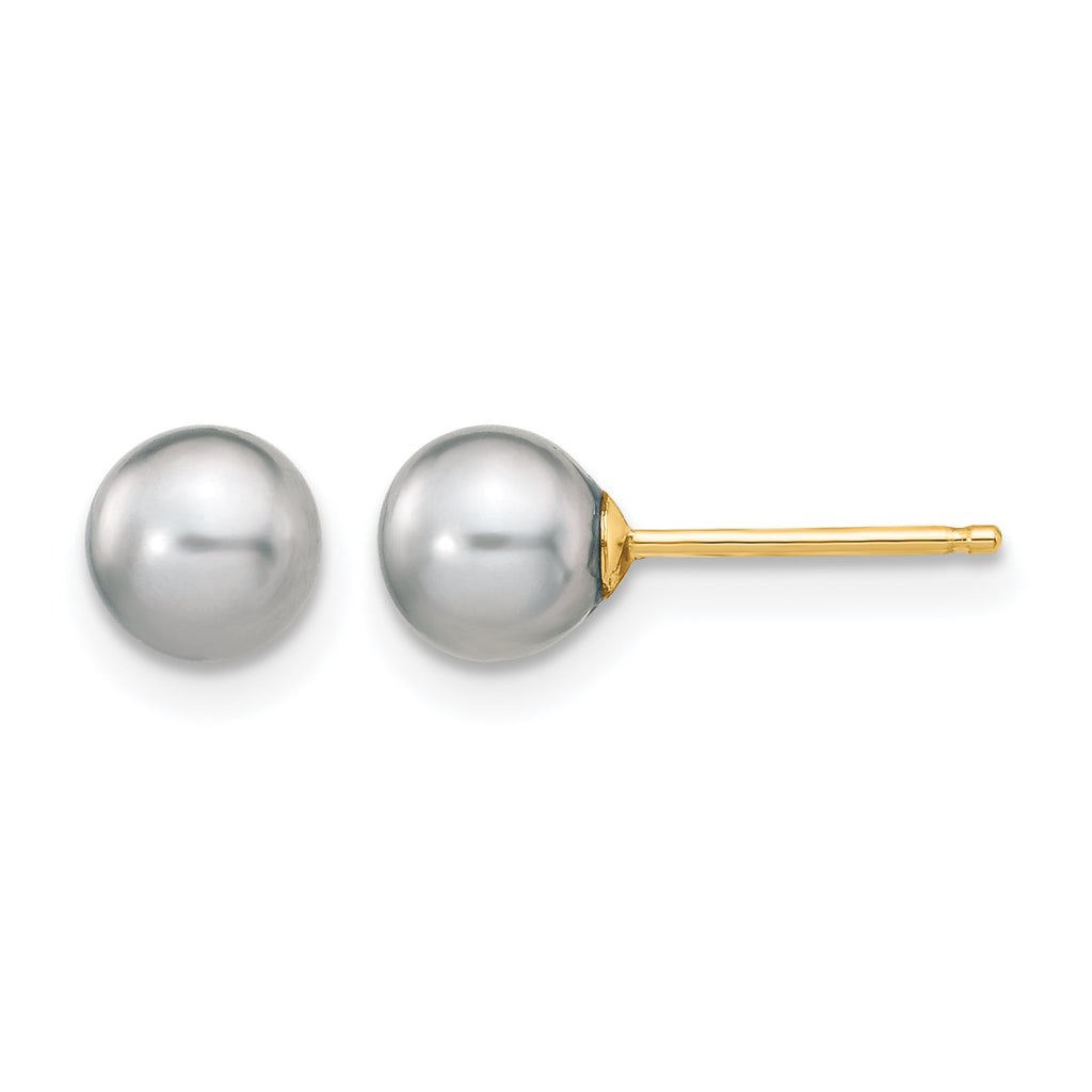14K Gold Filled 5-6mm Grey Round Cultured Freshwater Pearl Stud Earrings by Sophia Jewelers