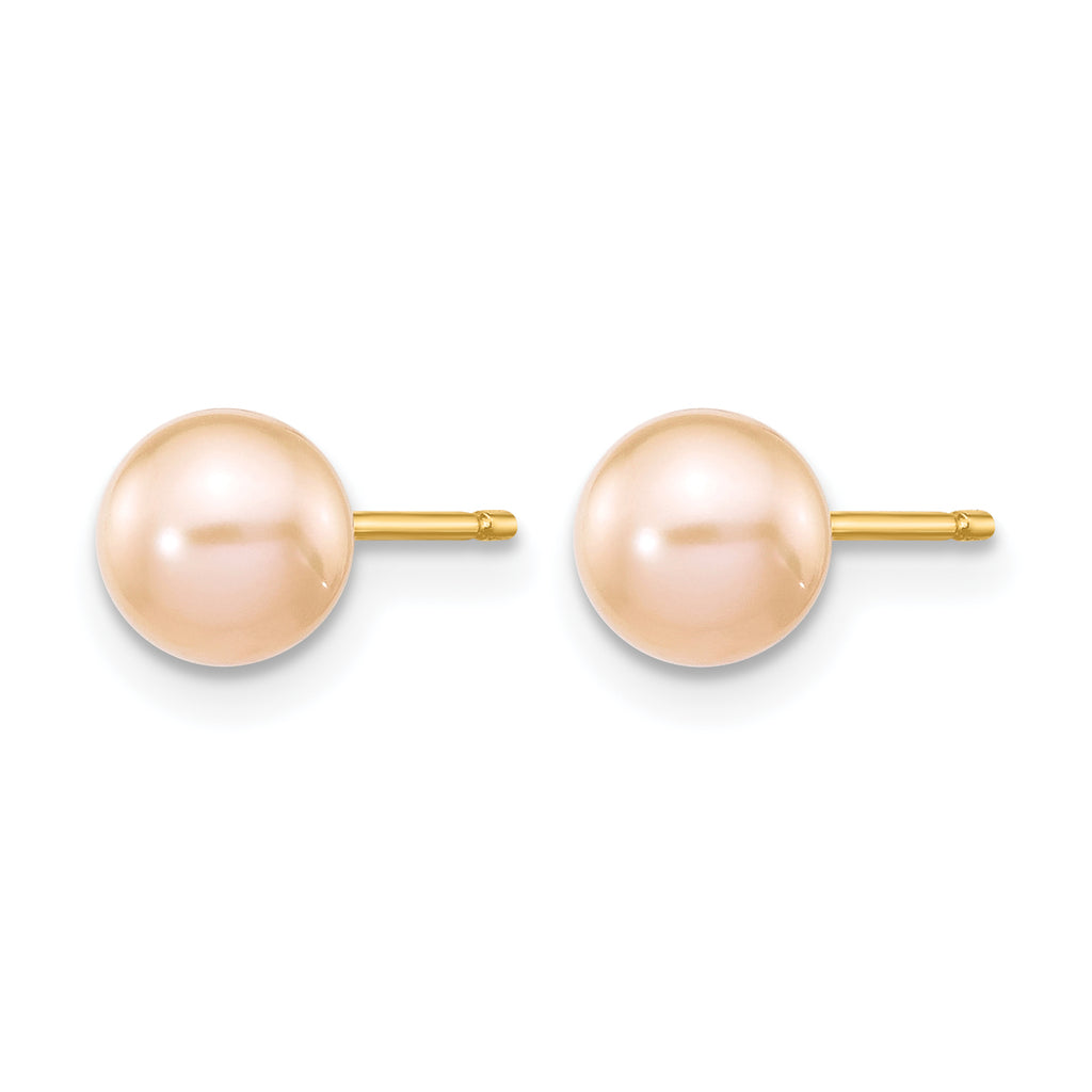 14K Gold Filled 5-6mm Pink Round Cultured Freshwater Pearl Stud Earrings - view 2