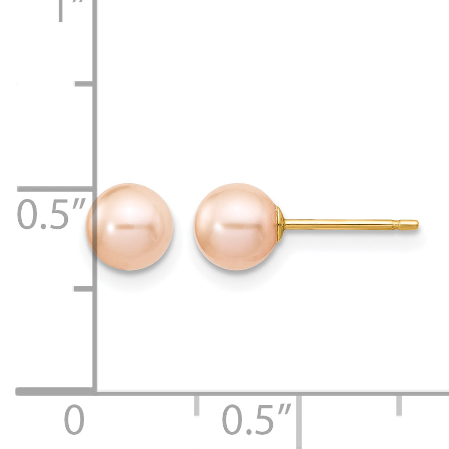 14K Gold Filled 5-6mm Pink Round Cultured Freshwater Pearl Stud Earrings - view 3