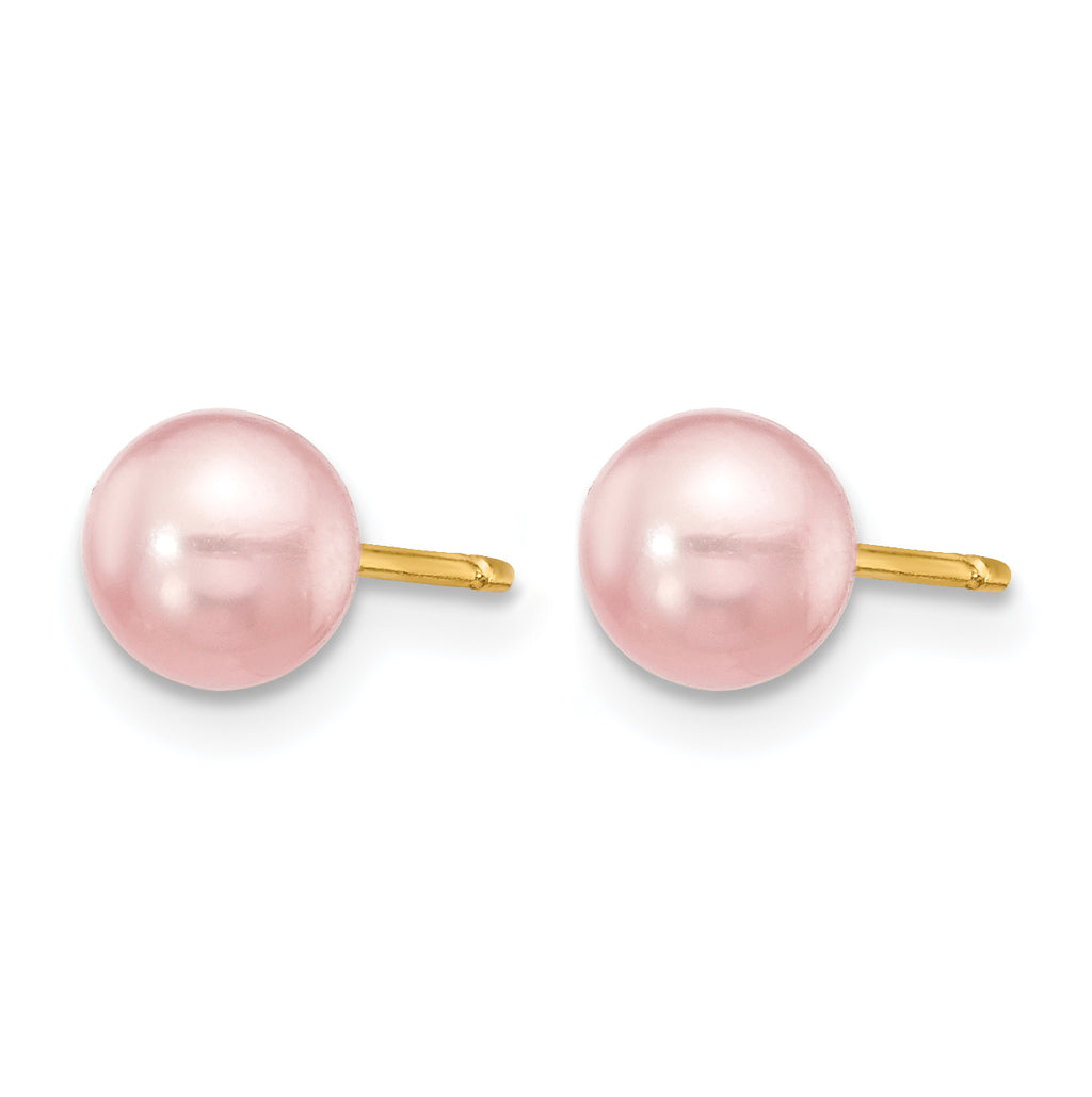 14K Gold Filled 5-6mm Purple Round Cultured Freshwater Pearl Stud Earrings - view 2