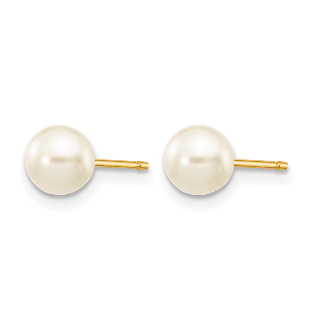 14K Gold Filled 5-6mm White Round Cultured Freshwater Pearl Stud Earrings - view 2