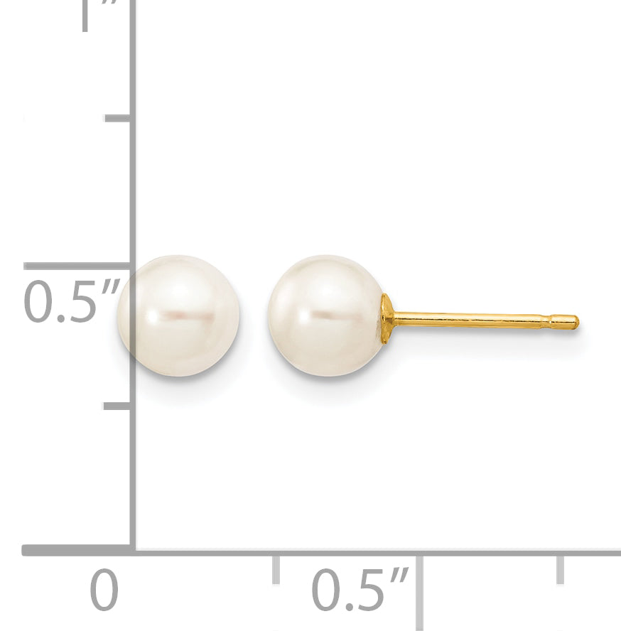 14K Gold Filled 5-6mm White Round Cultured Freshwater Pearl Stud Earrings - view 3