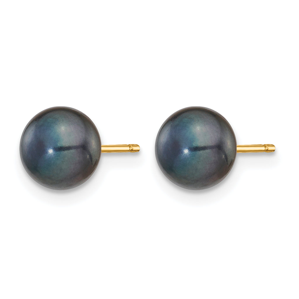 14K Gold Filled 6-7mm Black Button Cultured Freshwater Pearl Stud Earrings - view 2