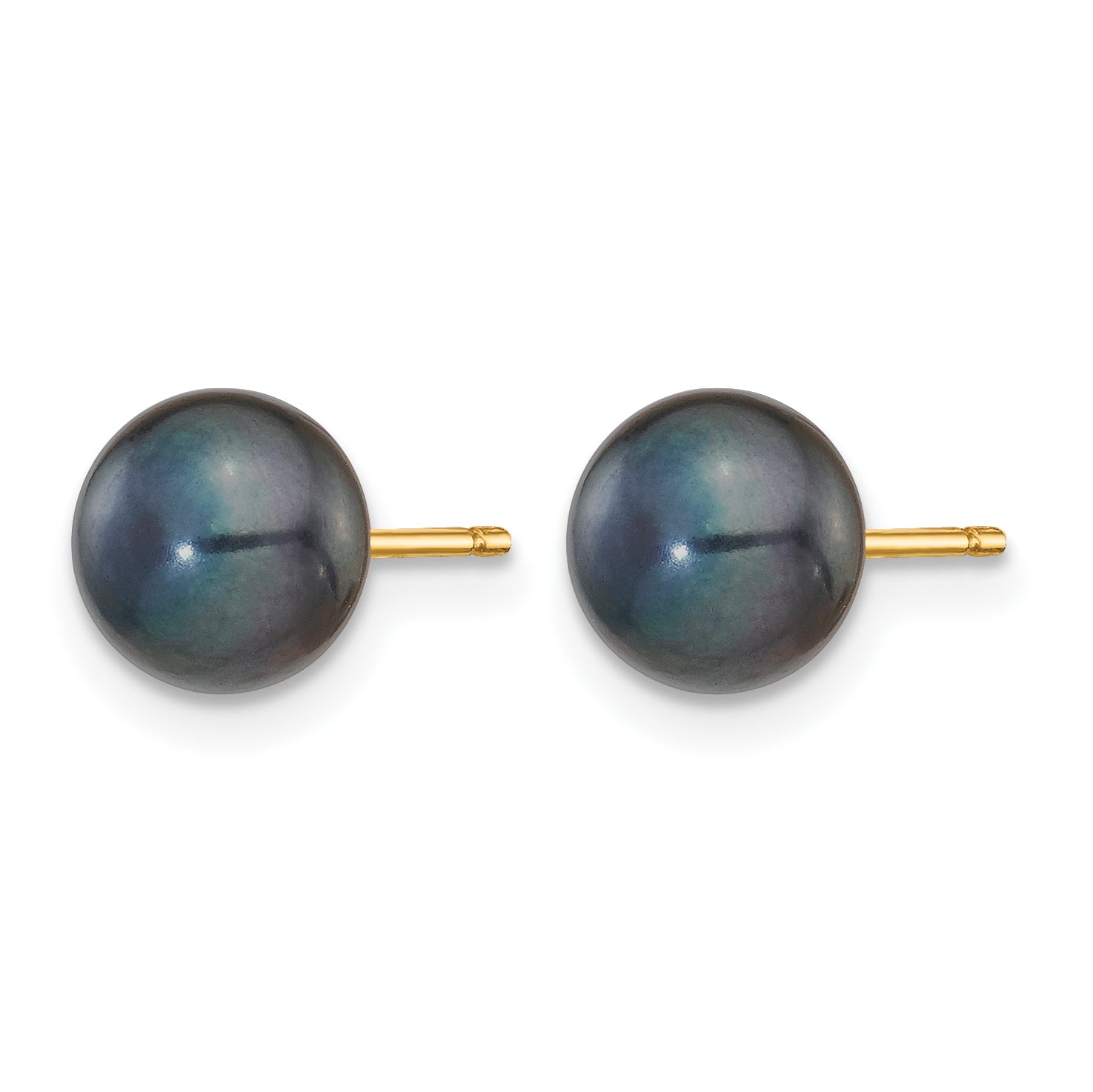 14K Gold Filled 6-7mm Black Button Cultured Freshwater Pearl Stud Earrings - view 2