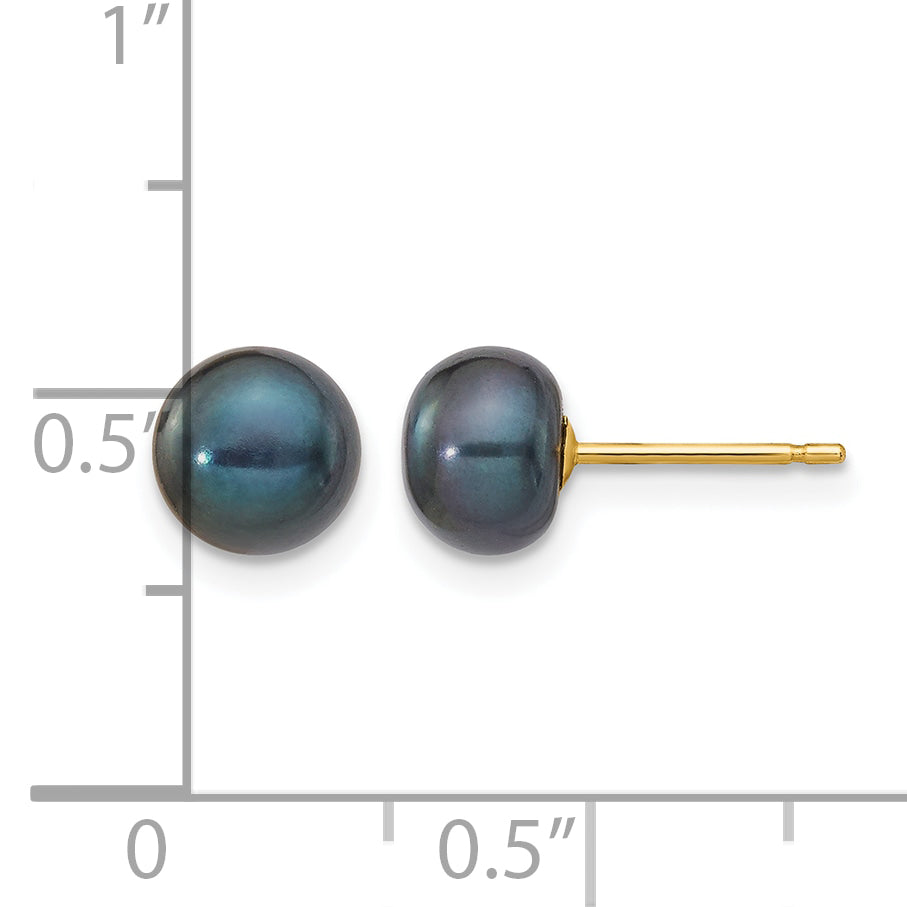 14K Gold Filled 6-7mm Black Button Cultured Freshwater Pearl Stud Earrings Secondary image