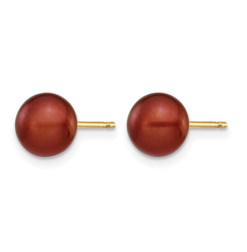 14K Gold Filled 6-7mm Brown Button Cultured Freshwater Pearl Stud Earrings - view 2