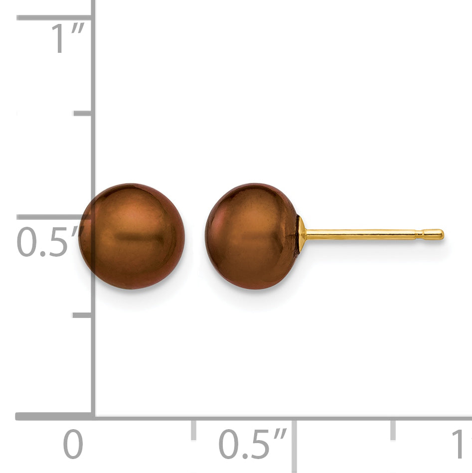 14K Gold Filled 6-7mm Brown Button Cultured Freshwater Pearl Stud Earrings - view 3