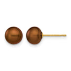 14K Gold Filled 6-7mm Brown Button Cultured Freshwater Pearl Stud Earrings by Sophia Jewelers