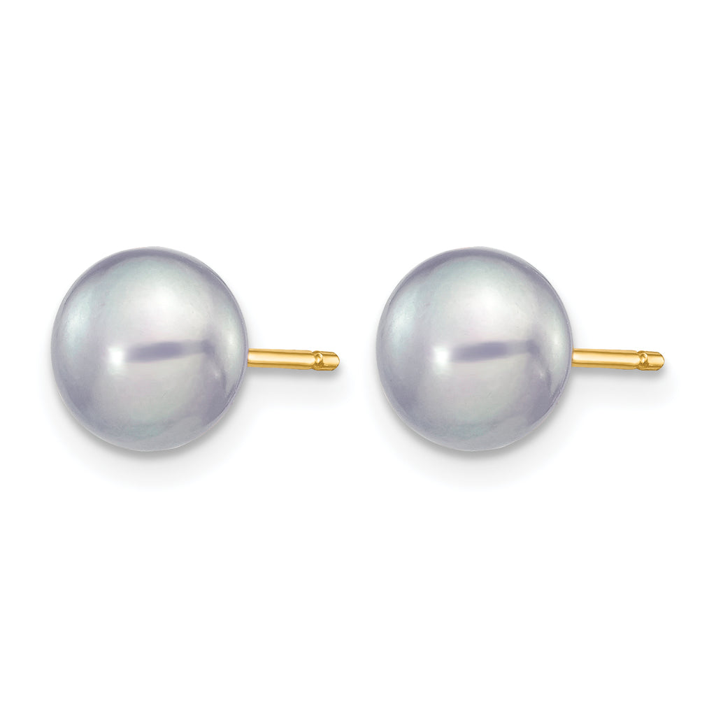 14K Gold Filled 6-7mm Grey Button Cultured Freshwater Pearl Stud Earrings - view 2