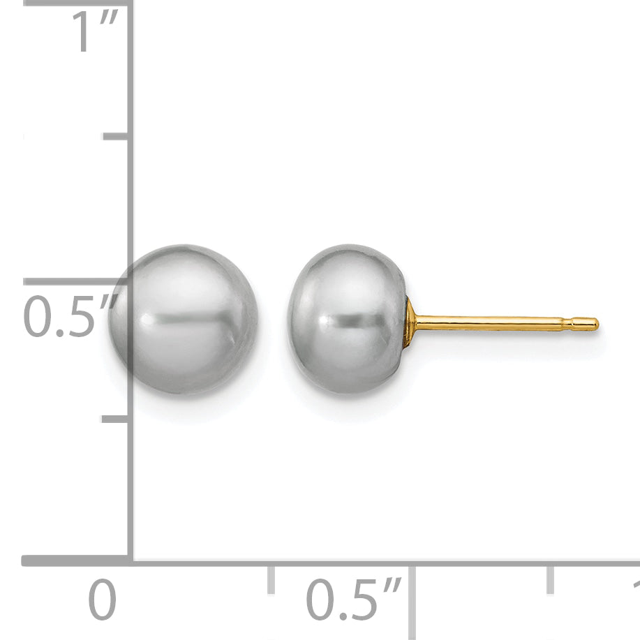 14K Gold Filled 6-7mm Grey Button Cultured Freshwater Pearl Stud Earrings - view 3
