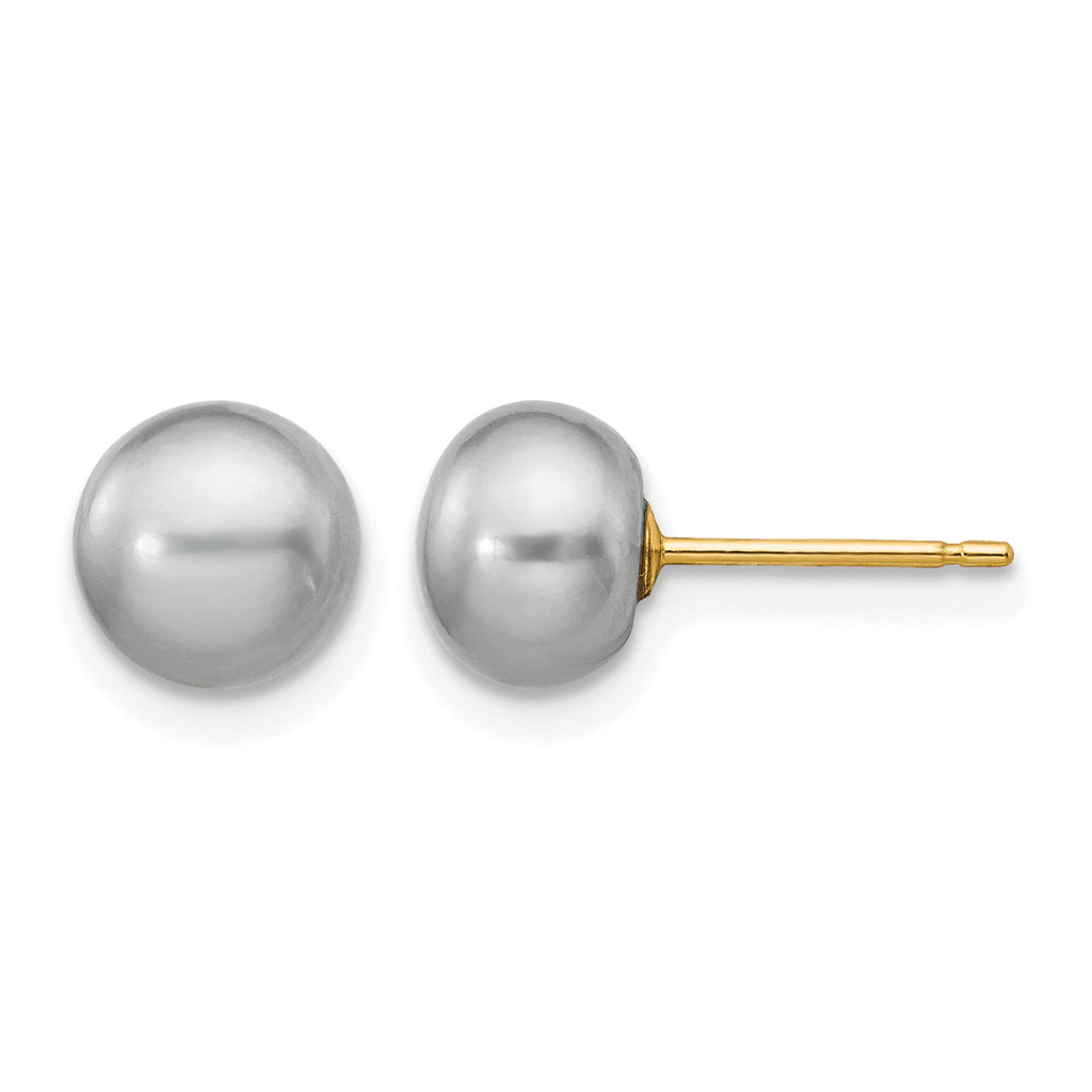 14K Gold Filled 6-7mm Grey Button Cultured Freshwater Pearl Stud Earrings by Sophia Jewelers