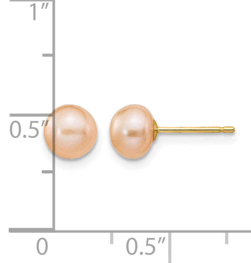 14K Gold Filled 6-7mm Pink Button Cultured Freshwater Pearl Stud Earrings - view 3