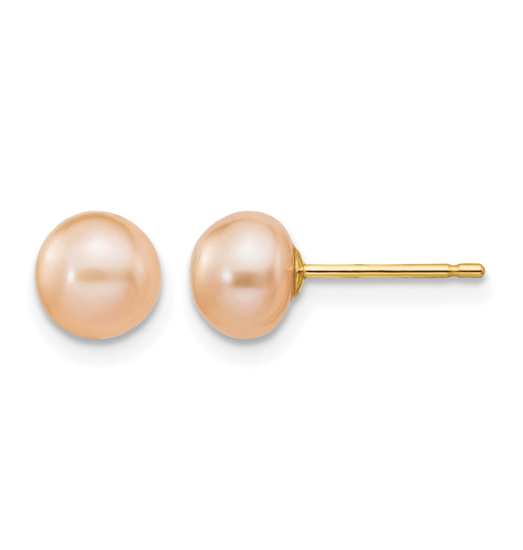 14K Gold Filled 6-7mm Pink Button Cultured Freshwater Pearl Stud Earrings by Sophia Jewelers