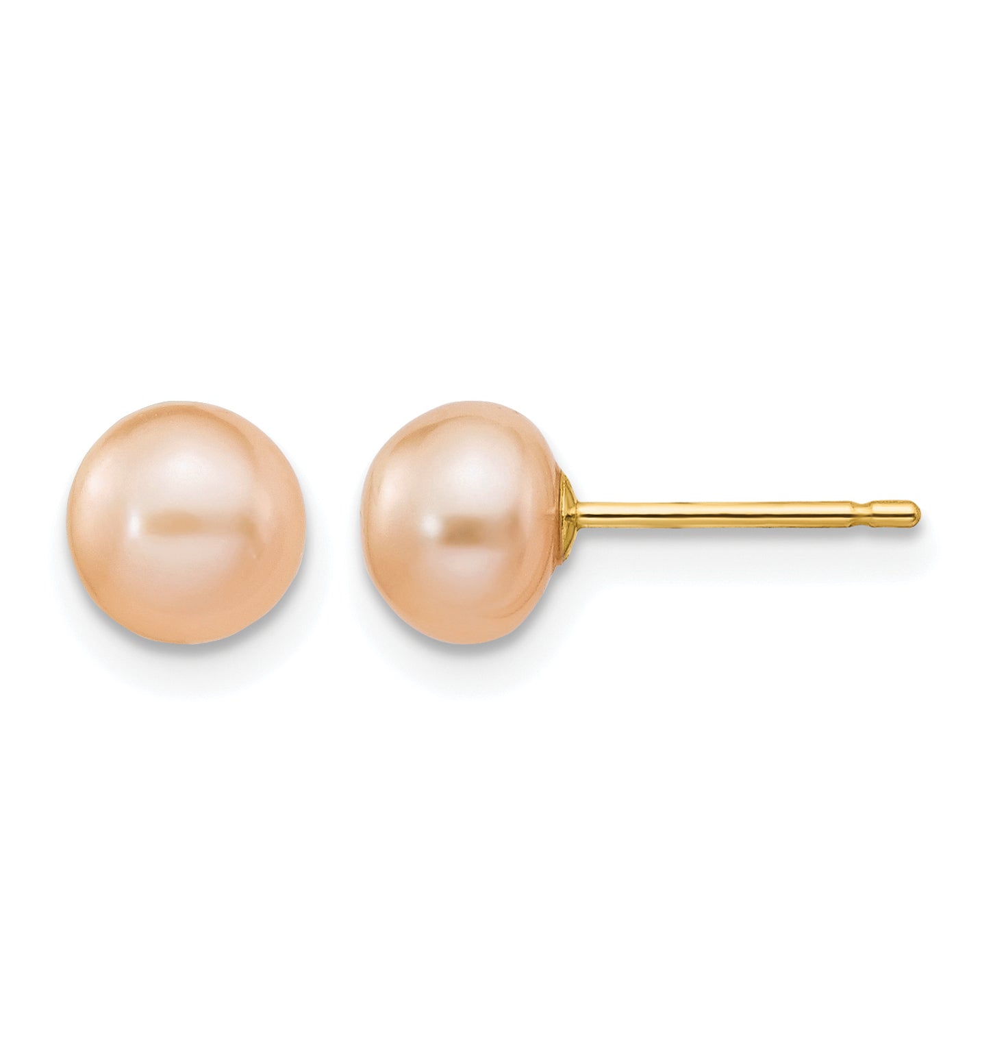 14K Gold Filled 6-7mm Pink Button Cultured Freshwater Pearl Stud Earrings by Sophia Jewelers