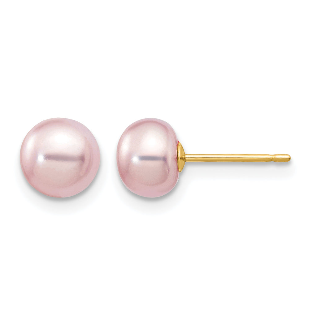 14K Gold Filled 6-7mm Purple Button Cultured Freshwater Pearl Stud Earrings by Sophia Jewelers