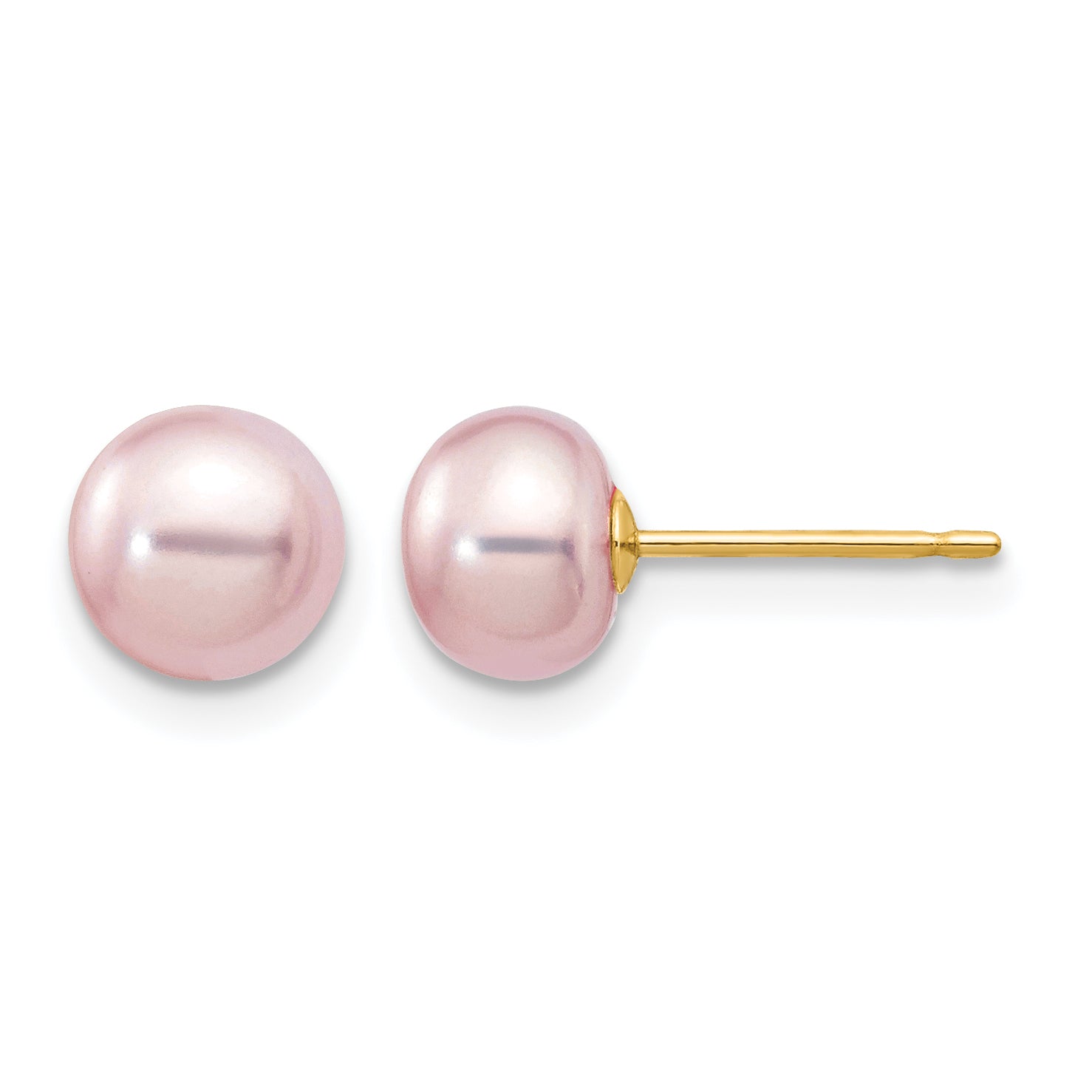 14K Gold Filled 6-7mm Purple Button Cultured Freshwater Pearl Stud Earrings by Sophia Jewelers