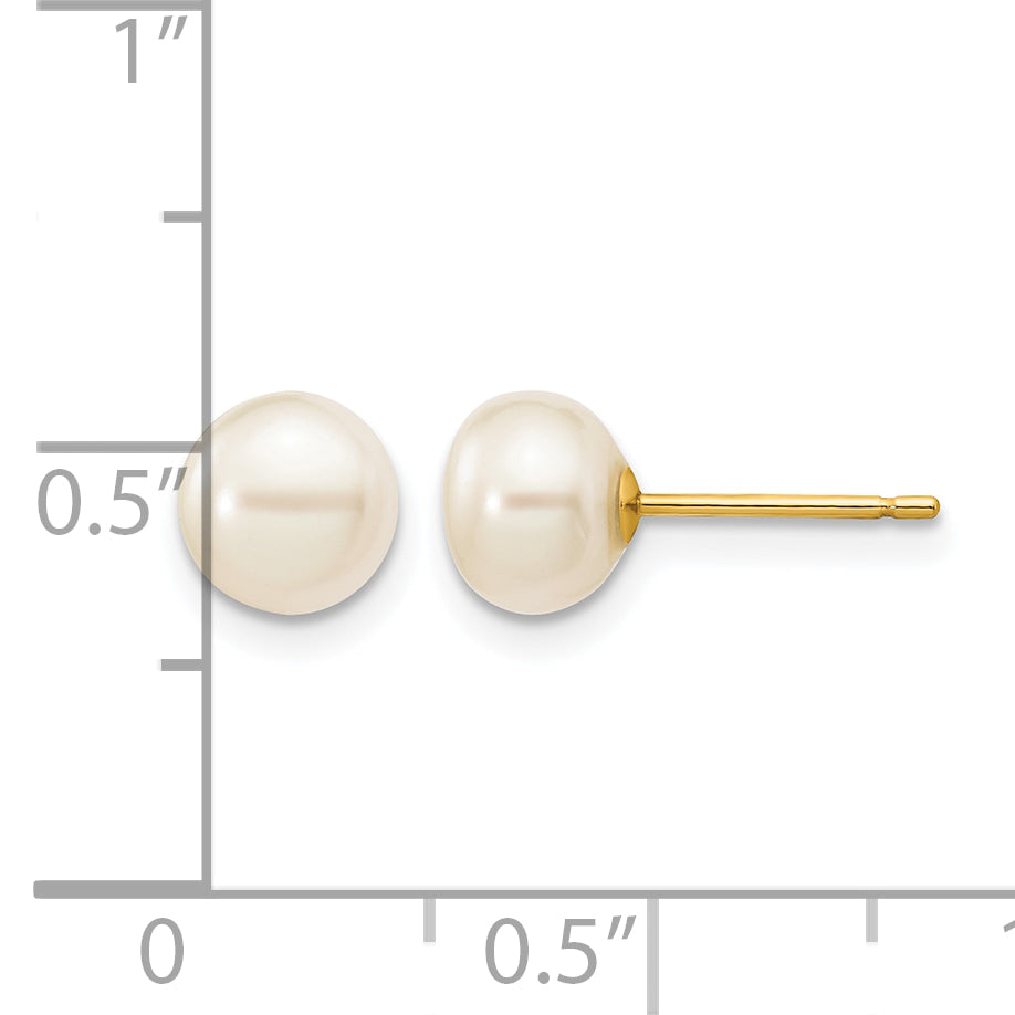14K Gold Filled 6-7mm White Button Cultured Freshwater Pearl Stud Earrings - view 3