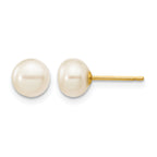 14K Gold Filled 6-7mm White Button Cultured Freshwater Pearl Stud Earrings by Sophia Jewelers