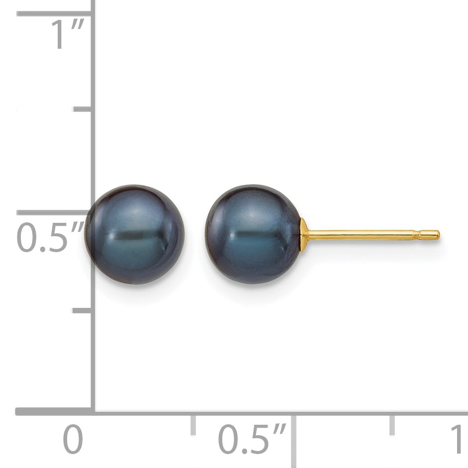14K Gold Filled 6-7mm Black Round Cultured Freshwater Pearl Stud Earrings - view 3