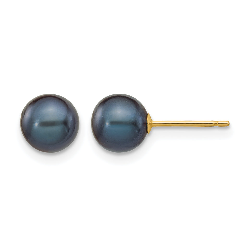14K Gold Filled 6-7mm Black Round Cultured Freshwater Pearl Stud Earrings by Sophia Jewelers